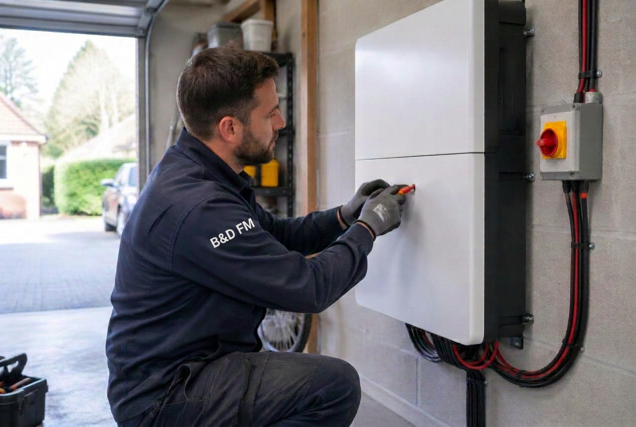Battery storage installed in a domestic garage